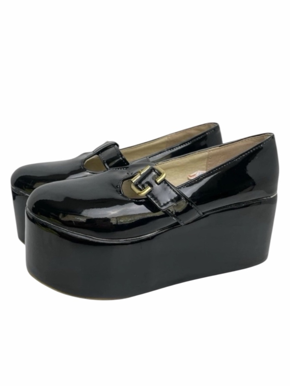 Black Patent Platform Mary Jane Wedge Shoes EU 35 US 5 Goth Coquette Alt Fashion